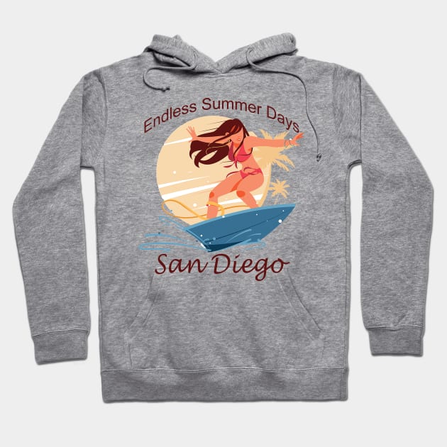 San Diego California surfing girl Ocean Beach Hoodie by sayed20